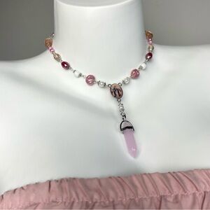 Pink Beaded Pendant Necklace